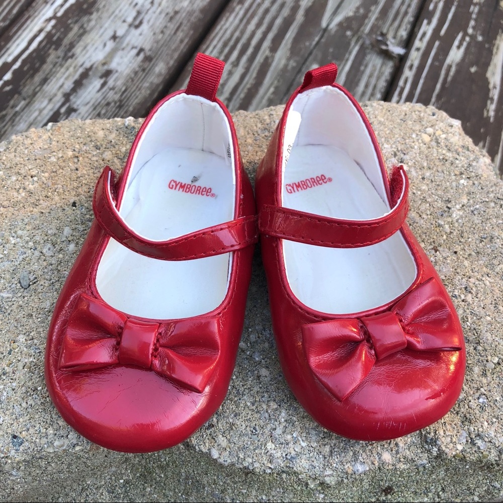 Gymboree Red Bow Patent Leather Baby Crib Shoes